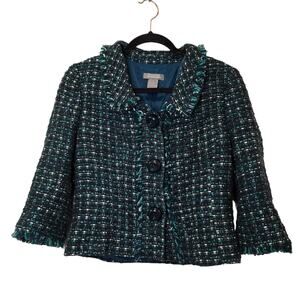 Ann Taylor Black and Teal Tweed Blazer